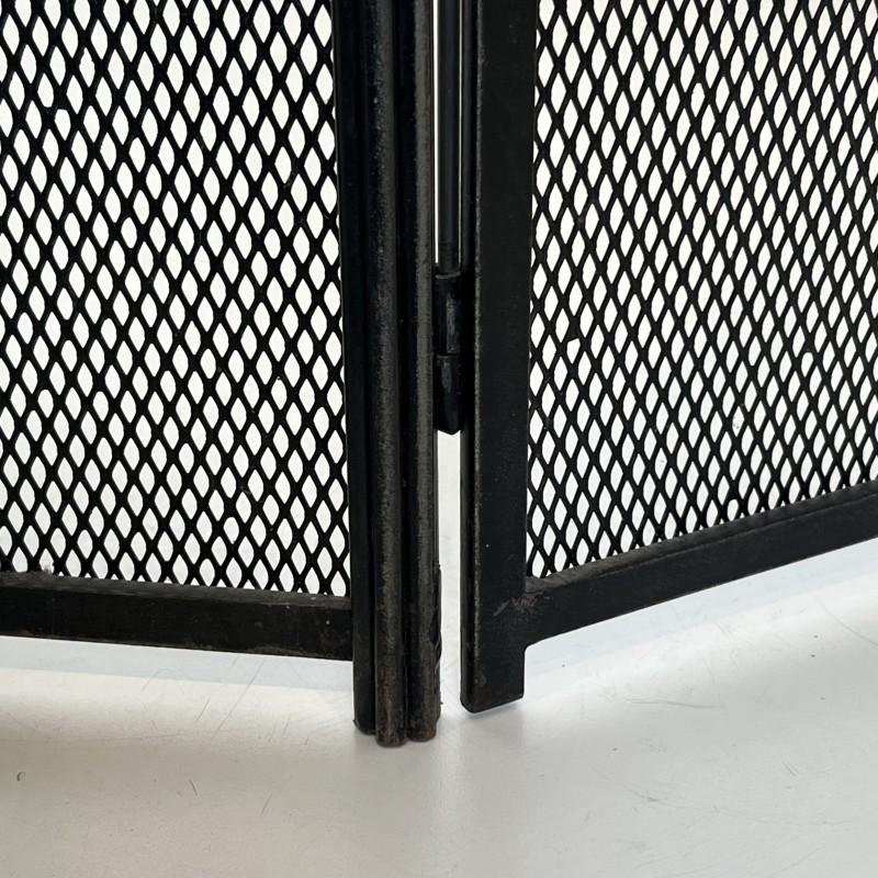 Neoclassical Steel, Brass and Mesh Fireplace Screen with Bronze Pine Cones, French Work, circa 1940