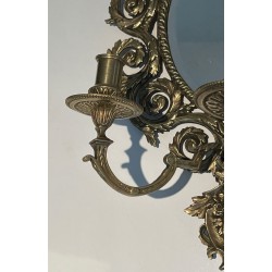 Importante Paire d'Appliques de Style Louis XIV en Bronze et Miroir 