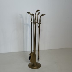 Brass Duck Head Fireplace Tools in the Style of Maison Jansen, French Work, circa 1970