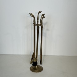 Brass Duck Head Fireplace Tools in the Style of Maison Jansen, French Work, circa 1970