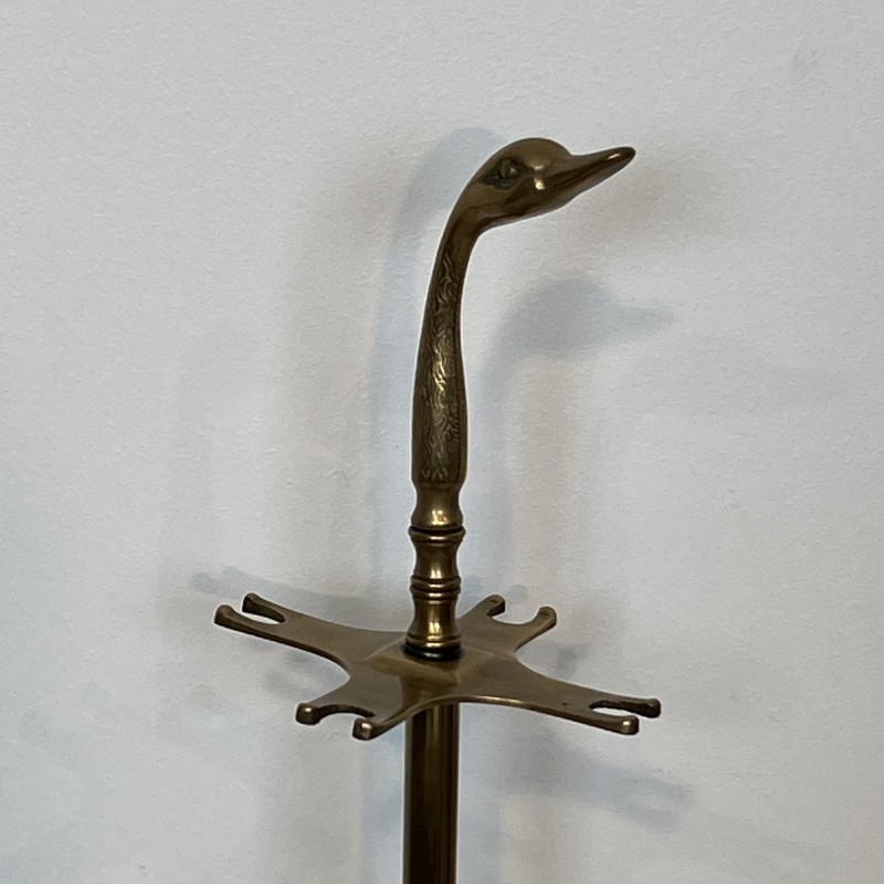 Brass Duck Head Fireplace Tools in the Style of Maison Jansen, French Work, circa 1970