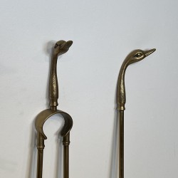 Brass Duck Head Fireplace Tools in the Style of Maison Jansen, French Work, circa 1970
