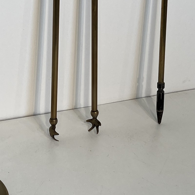 Brass Duck Head Fireplace Tools in the Style of Maison Jansen, French Work, circa 1970