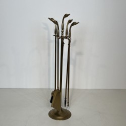 Brass Duck Head Fireplace Tools in the Style of Maison Jansen, French Work, circa 1970