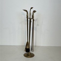 Brass Duck Head Fireplace Tools in the Style of Maison Jansen, French Work, circa 1970