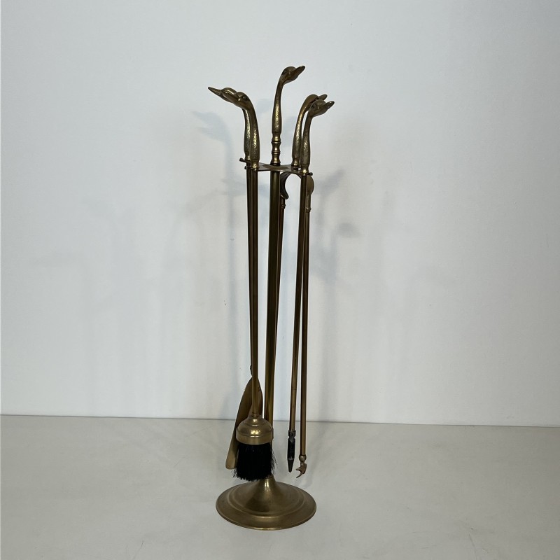 Brass Duck Head Fireplace Tools in the Style of Maison Jansen, French Work, circa 1970