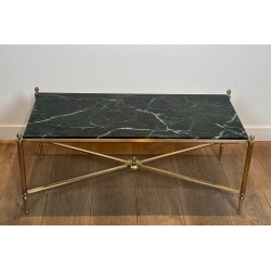 Table Basse Néoclassique en Laiton et Marbre Vert, Maison Jansen, Travail Français, vers 1940