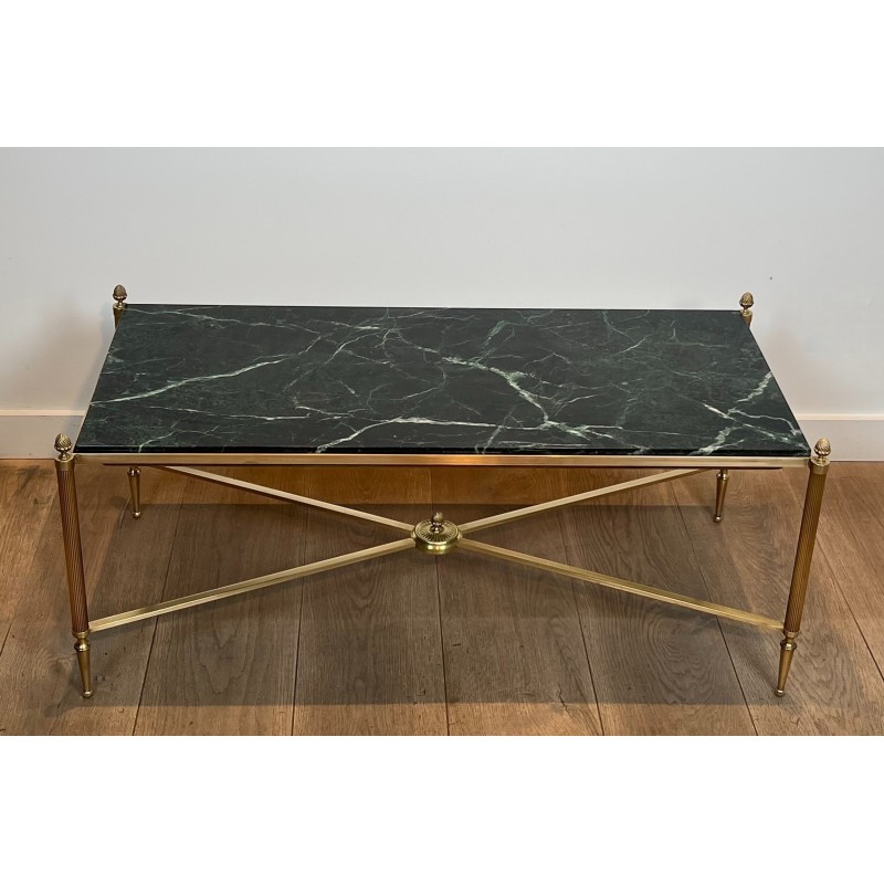 Neoclassical Brass Coffee Table with Green Marble Top by Maison Jansen, French Work, circa 1940