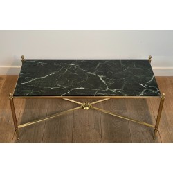 Table Basse Néoclassique en Laiton et Marbre Vert, Maison Jansen, Travail Français, vers 1940