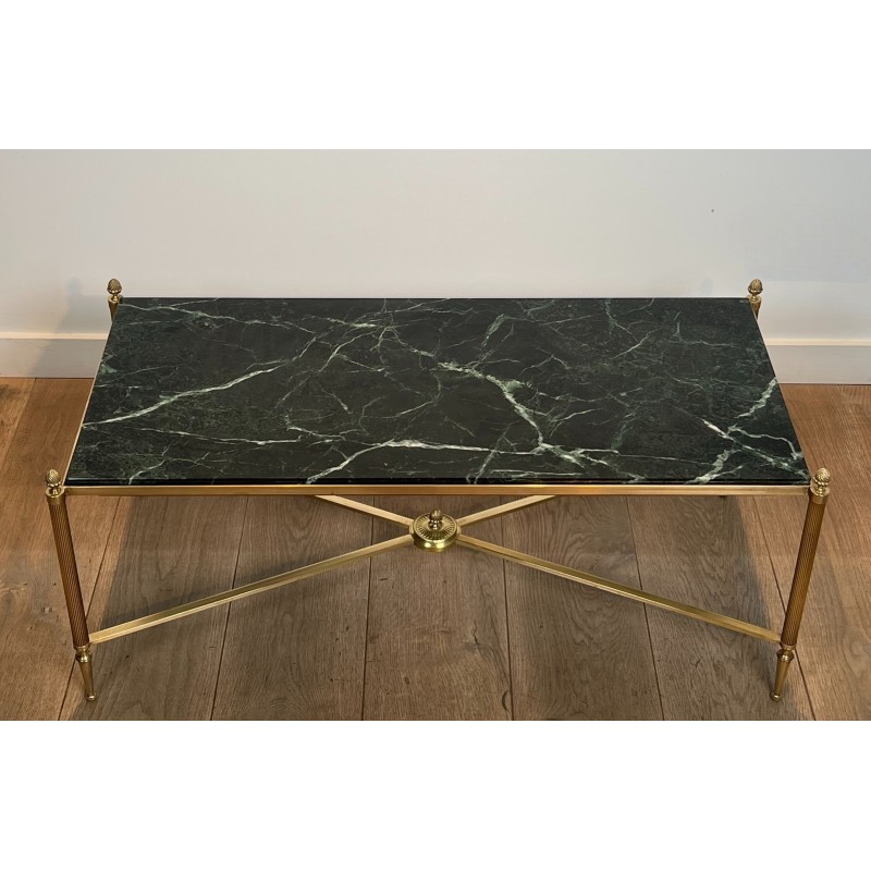 Neoclassical Brass Coffee Table with Green Marble Top by Maison Jansen, French Work, circa 1940