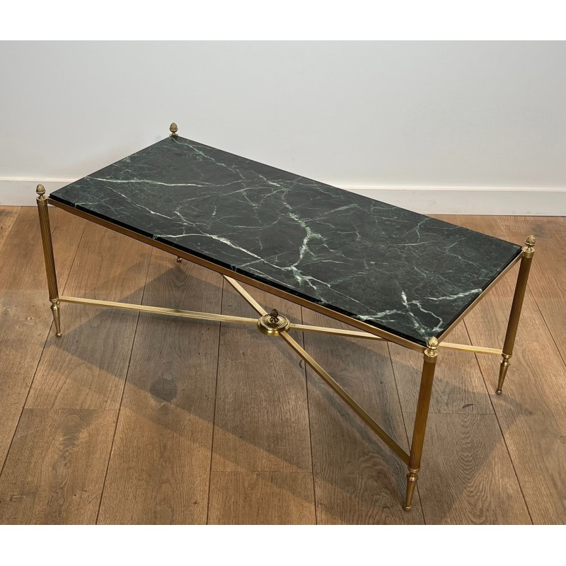 Table Basse Néoclassique en Laiton et Marbre Vert, Maison Jansen, Travail Français, vers 1940