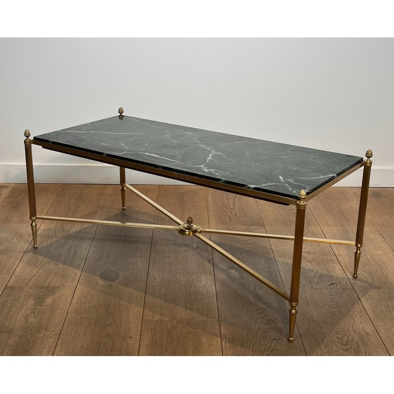 Neoclassical Brass Coffee Table with Green Marble Top by Maison Jansen, French Work, circa 1940