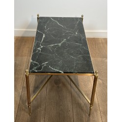 Table Basse Néoclassique en Laiton et Marbre Vert, Maison Jansen, Travail Français, vers 1940