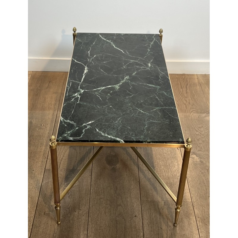 Table Basse Néoclassique en Laiton et Marbre Vert, Maison Jansen, Travail Français, vers 1940