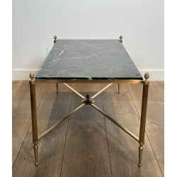 Neoclassical Brass Coffee Table with Green Marble Top by Maison Jansen, French Work, circa 1940