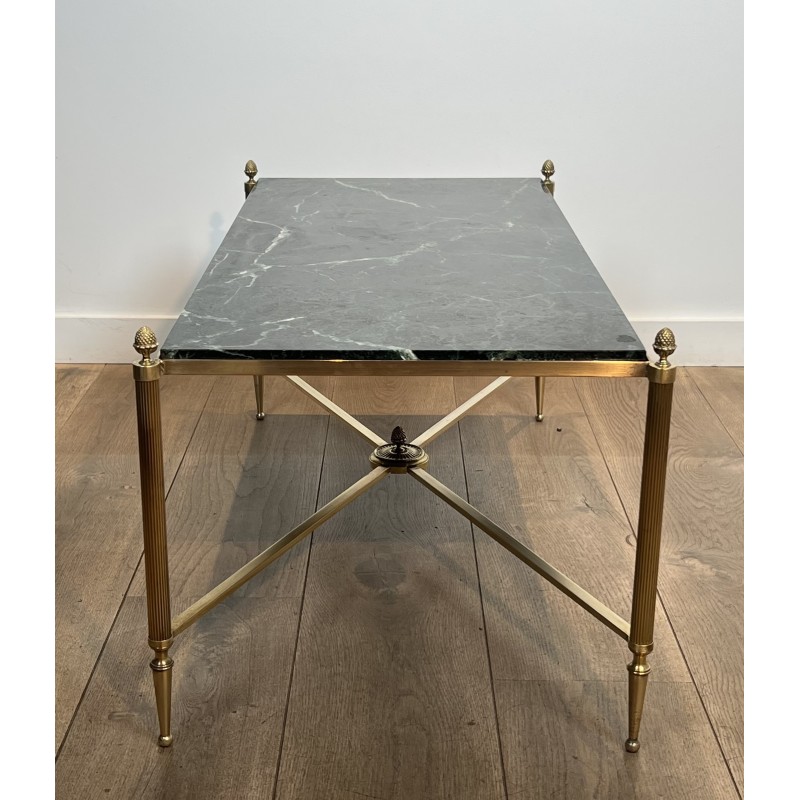 Table Basse Néoclassique en Laiton et Marbre Vert, Maison Jansen, Travail Français, vers 1940