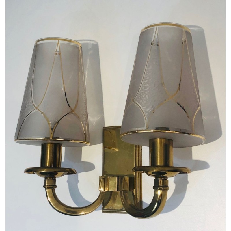 Pair of Art Deco Brass Wall Lights in the Style of  Perzel.