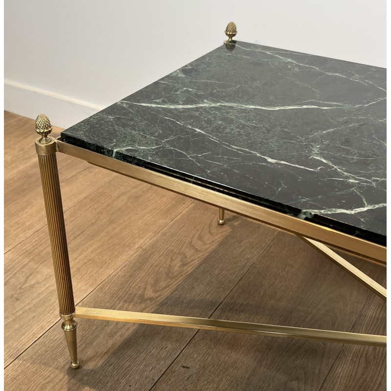 Neoclassical Brass Coffee Table with Green Marble Top by Maison Jansen, French Work, circa 1940
