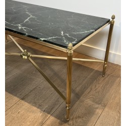 Table Basse Néoclassique en Laiton et Marbre Vert, Maison Jansen, Travail Français, vers 1940