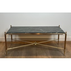 Table Basse Néoclassique en Laiton et Marbre Vert, Maison Jansen, Travail Français, vers 1940