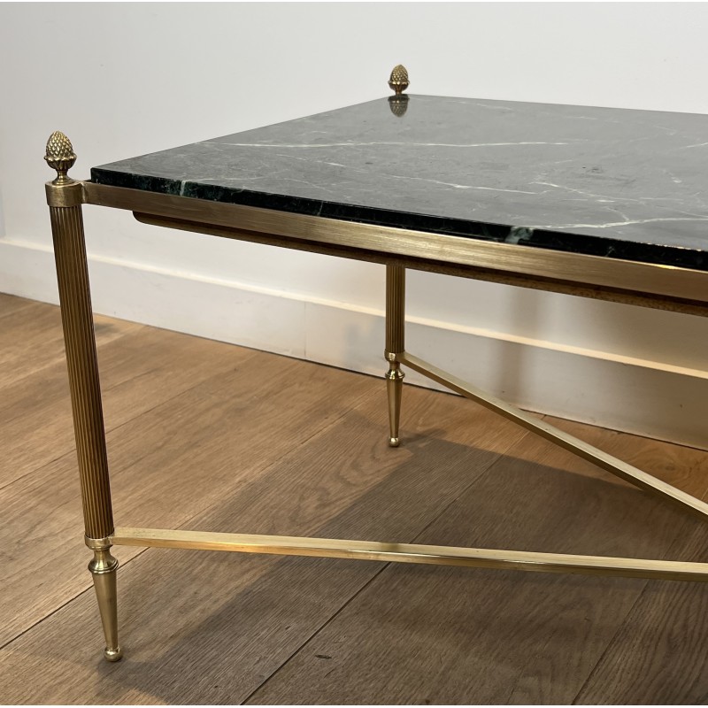 Table Basse Néoclassique en Laiton et Marbre Vert, Maison Jansen, Travail Français, vers 1940