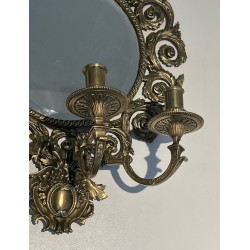 Importante Paire d'Appliques de Style Louis XIV en Bronze et Miroir 