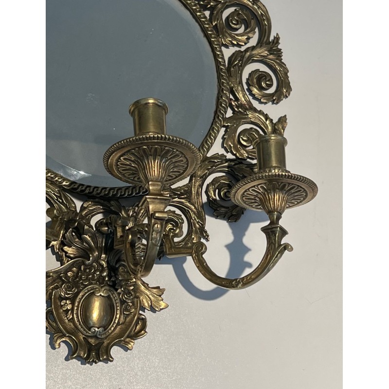 Importante Paire d'Appliques de Style Louis XIV en Bronze et Miroir 