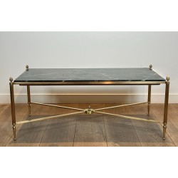 Neoclassical Brass Coffee Table with Green Marble Top by Maison Jansen, French Work, circa 1940