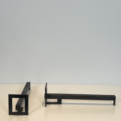 Pair of Modernist Steel and Wrought Iron Andirons, French Work, circa 1970