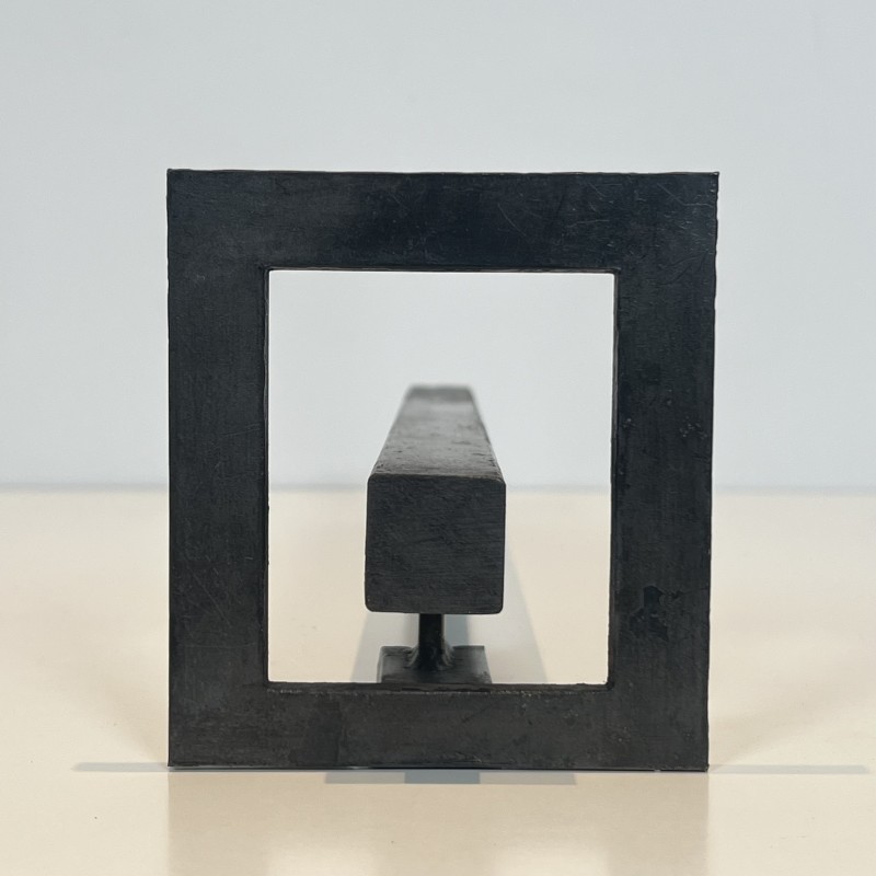 Paire de Chenets Modernistes en Acier et Fer Forgé, Travail Français, vers 1970