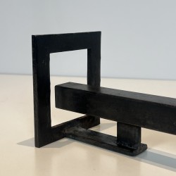 Paire de Chenets Modernistes en Acier et Fer Forgé, Travail Français, vers 1970