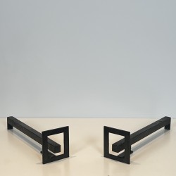 Paire de Chenets Modernistes en Acier et Fer Forgé, Travail Français, vers 1970