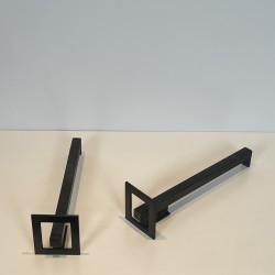 Paire de Chenets Modernistes en Acier et Fer Forgé, Travail Français, vers 1970