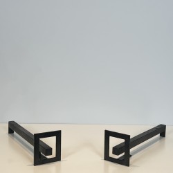 Pair of Modernist Steel and Wrought Iron Andirons, French Work, circa 1970