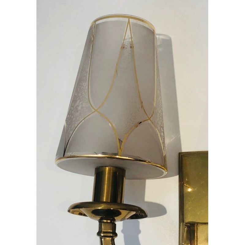 Pair of Art Deco Brass Wall Lights in the Style of  Perzel.