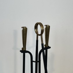 Nécessaire de Feu Design en Métal Laqué Noir et Laiton, Travail Français, vers 1970