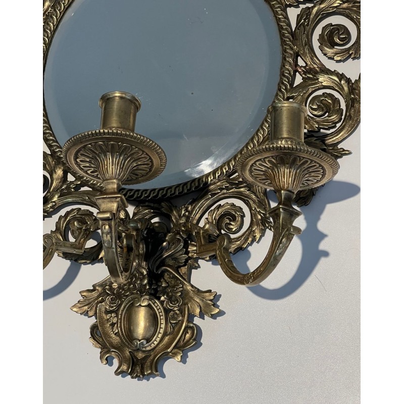 Importante Paire d'Appliques de Style Louis XIV en Bronze et Miroir 