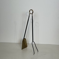 Nécessaire de Feu Design en Métal Laqué Noir et Laiton, Travail Français, vers 1970