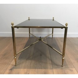 Neoclassical Brass Coffee Table with Black Lacquered Glass Top by Maison Jansen, French Work, circa 1940