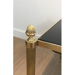 Neoclassical Brass Coffee Table with Black Lacquered Glass Top by Maison Jansen, French Work, circa 1940