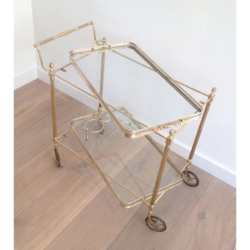 Neoclassical Brass Drinks Trolley with Removable Trays by Maison Jansen, French Work, circa 1940