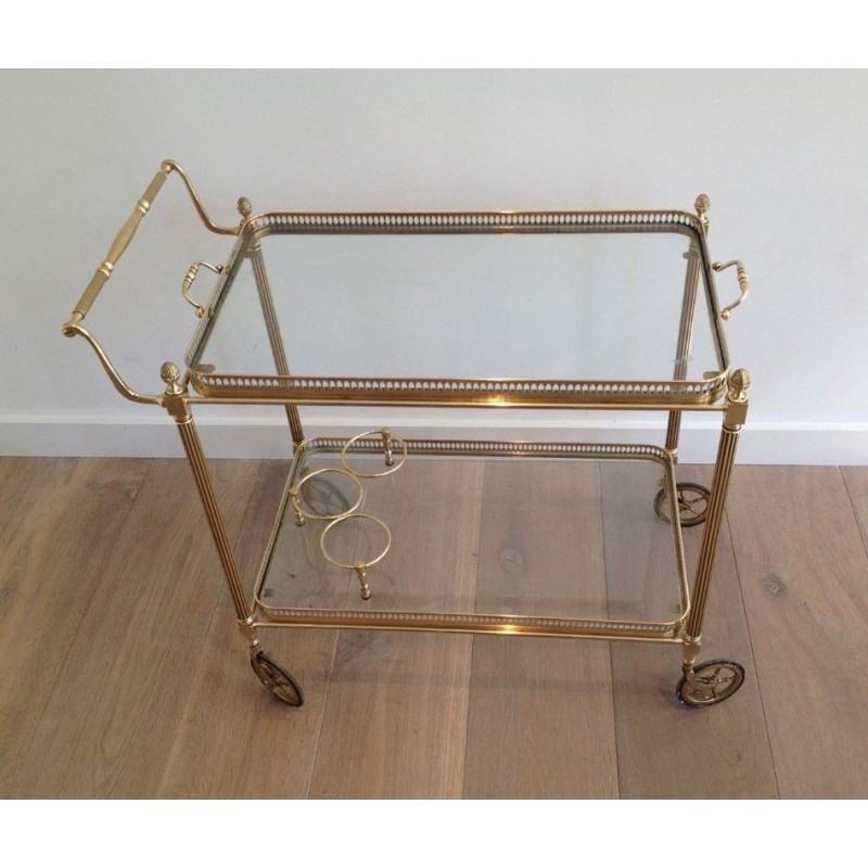 Neoclassical Brass Drinks Trolley with Removable Trays by Maison Jansen, French Work, circa 1940
