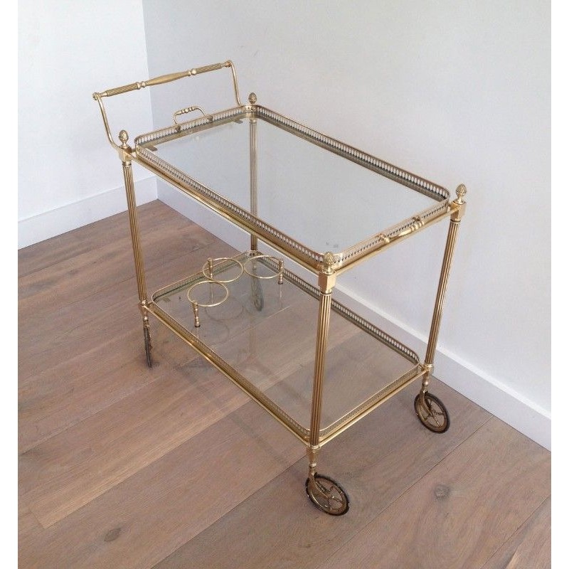 Neoclassical Brass Drinks Trolley with Removable Trays by Maison Jansen, French Work, circa 1940