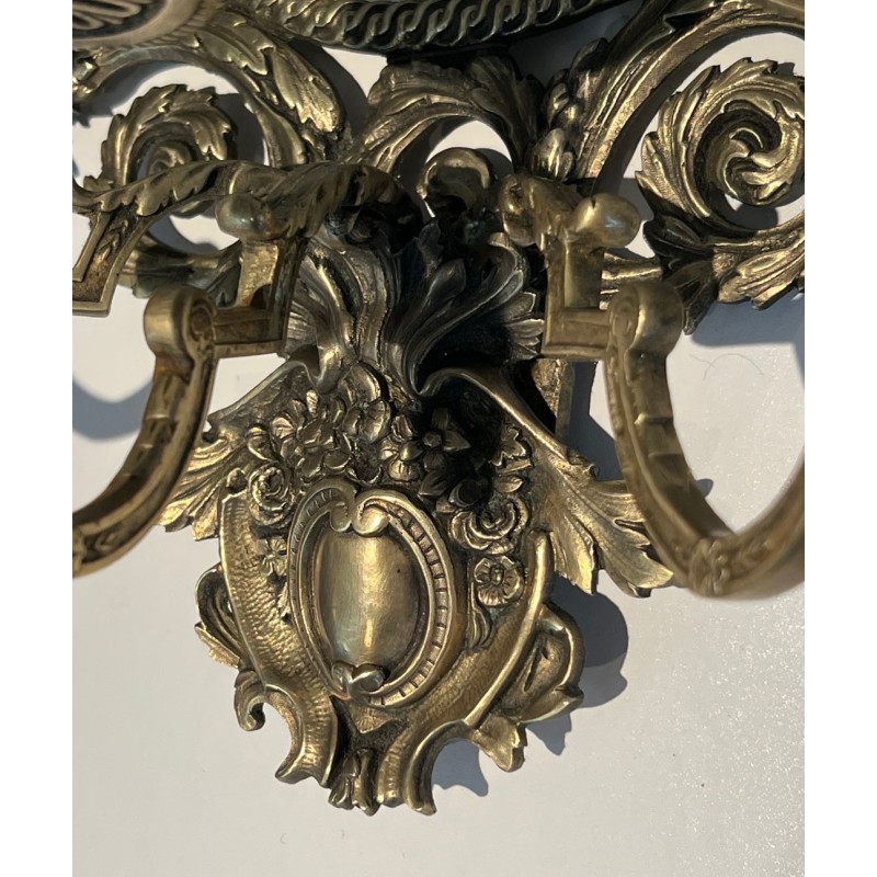 Importante Paire d'Appliques de Style Louis XIV en Bronze et Miroir 