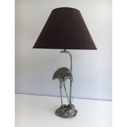 Silvered Metal Heron Lamp by Maison Baguès, circa 1960