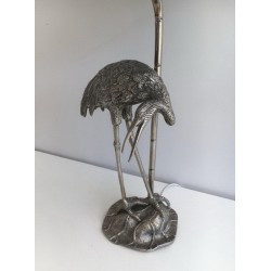 Silvered Metal Heron Lamp by Maison Baguès, circa 1960