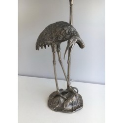 Lampe au Héron en Métal Argenté, Maison Baguès, vers 1960