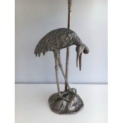 Silvered Metal Heron Lamp by Maison Baguès, circa 1960