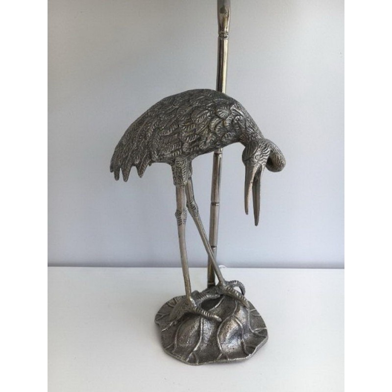 Silvered Metal Heron Lamp by Maison Baguès, circa 1960