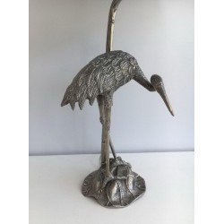 Silvered Metal Heron Lamp by Maison Baguès, circa 1960